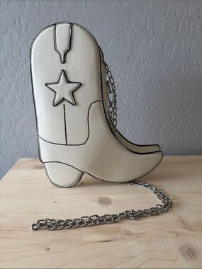 Cream Cowboy Boot Crossbody Bag with Star Accent